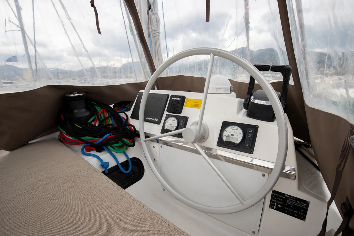 Cockpit of Peppina - Standard Line, a Bali 4.2 catamaran at Salerno, Italy