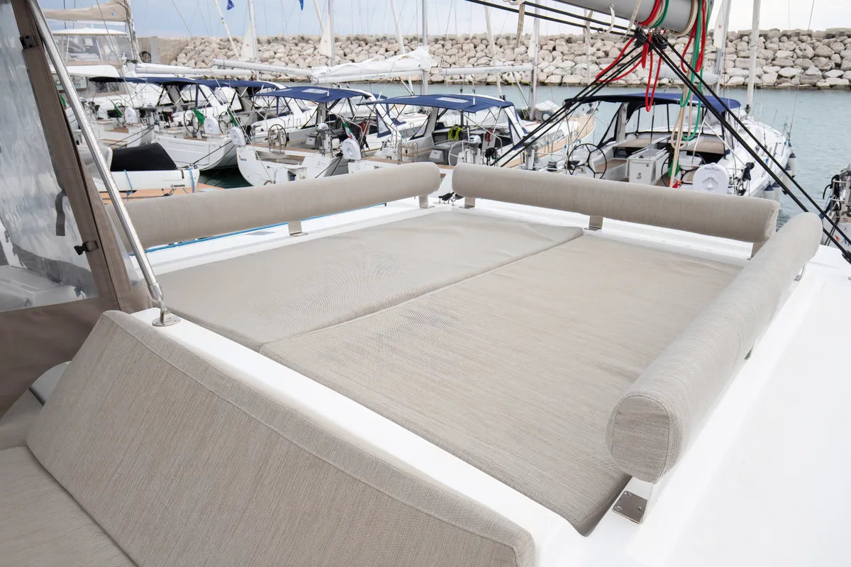 Deck of Peppina - Standard Line, a Bali 4.2 catamaran at Salerno, Italy