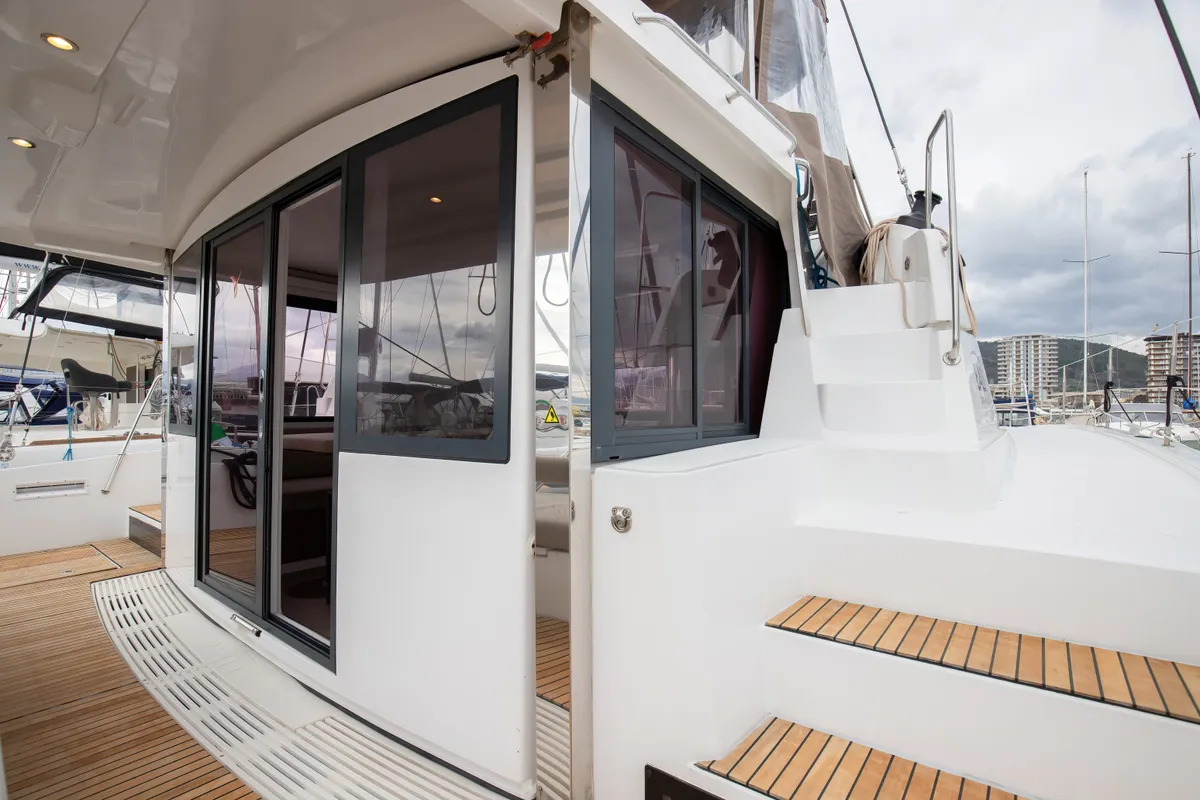 Deck of Peppina - Standard Line, a Bali 4.2 catamaran at Salerno, Italy