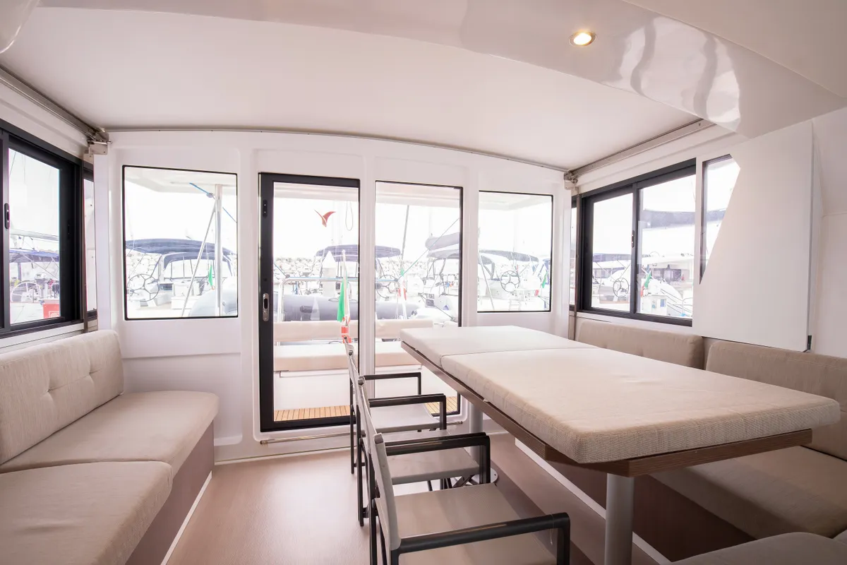 Salon of Peppina - Standard Line, a Bali 4.2 catamaran at Salerno, Italy