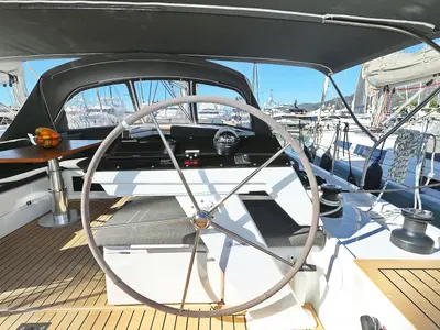 Cockpit of Blondie - Ow, a Hanse 460 sailboat at Grad Kaštela, Croatia