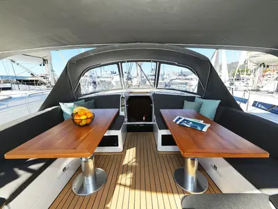 Deck of Blondie - Ow, a Hanse 460 sailboat at Grad Kaštela, Croatia