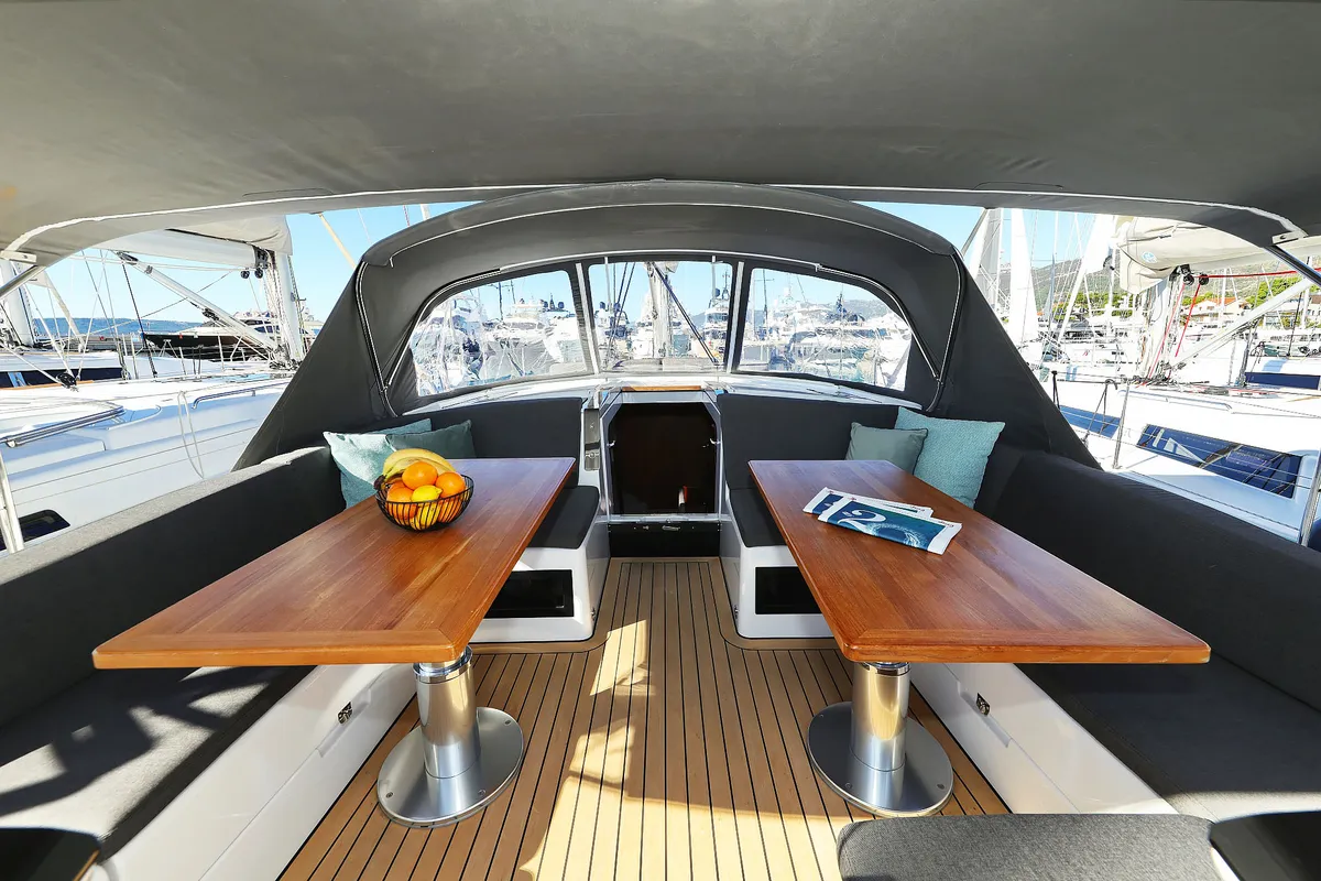 Deck of Blondie - Ow, a Hanse 460 sailboat at Grad Kaštela, Croatia