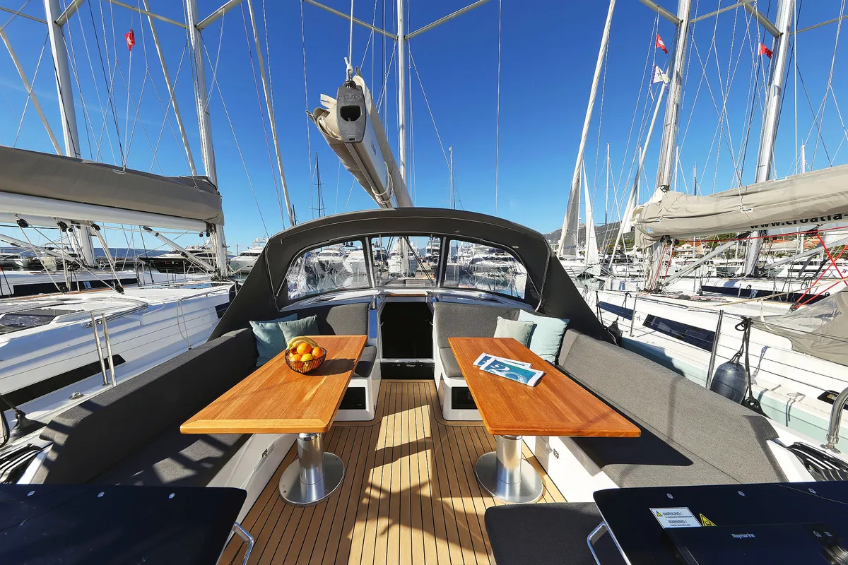 Deck of Blondie - Ow, a Hanse 460 sailboat at Grad Kaštela, Croatia
