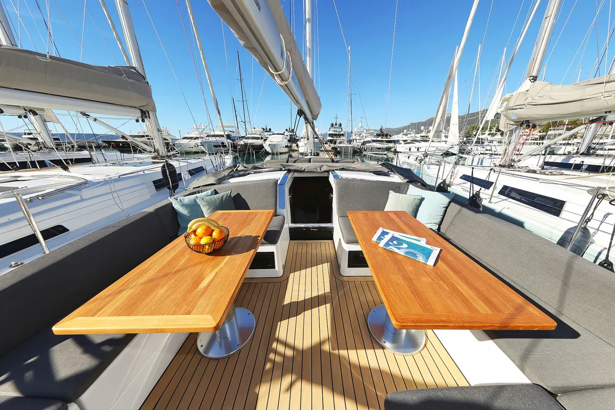 Deck of Blondie - Ow, a Hanse 460 sailboat at Grad Kaštela, Croatia