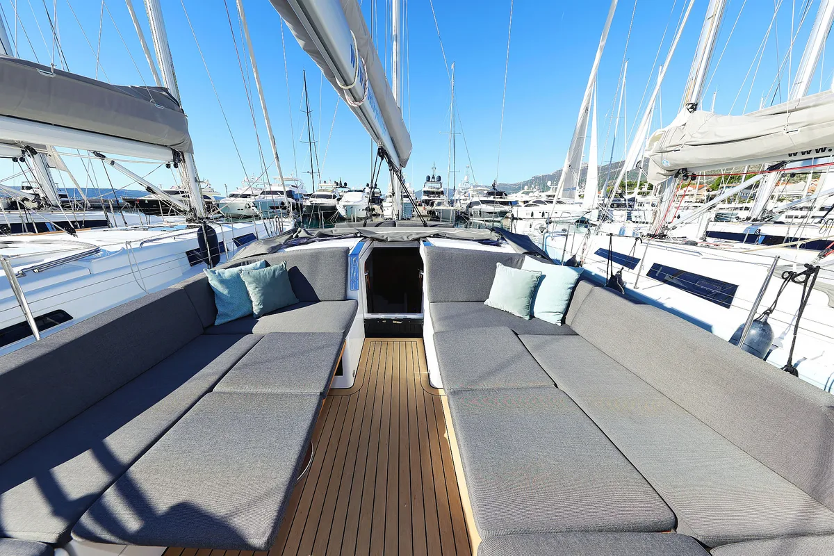 Deck of Blondie - Ow, a Hanse 460 sailboat at Grad Kaštela, Croatia