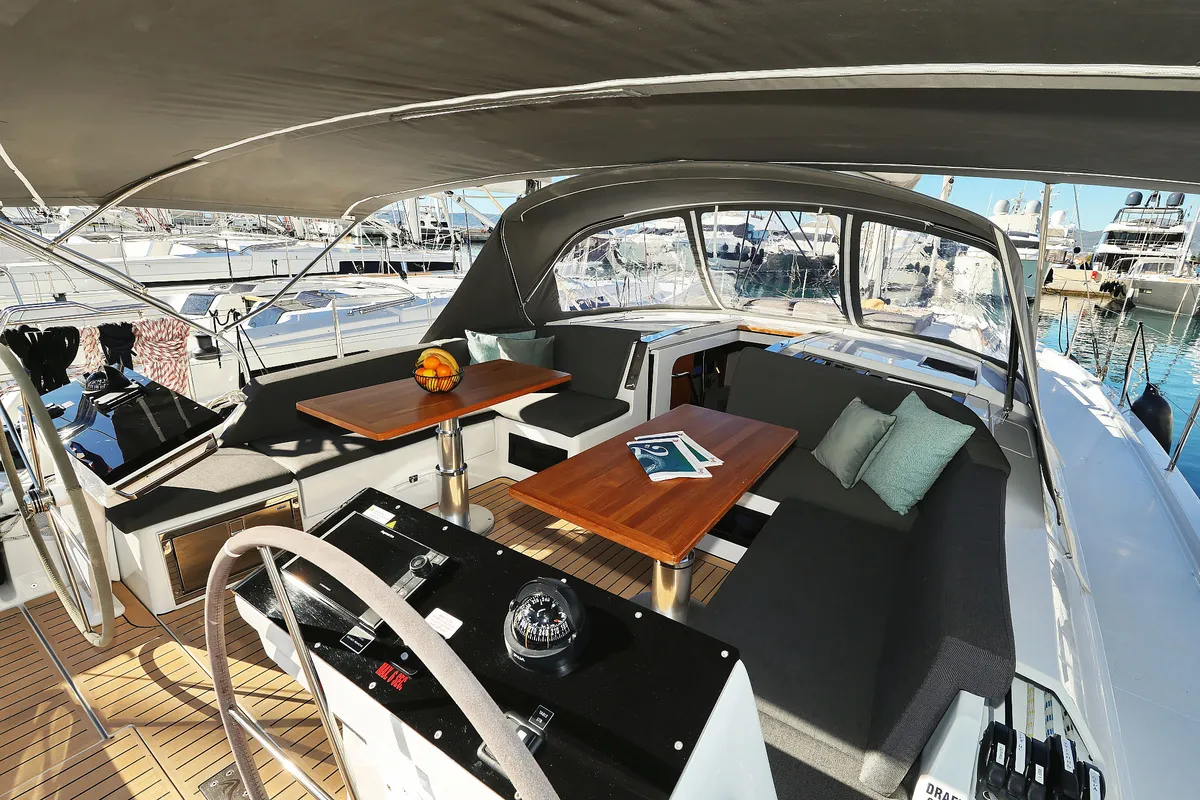 Deck of Blondie - Ow, a Hanse 460 sailboat at Grad Kaštela, Croatia