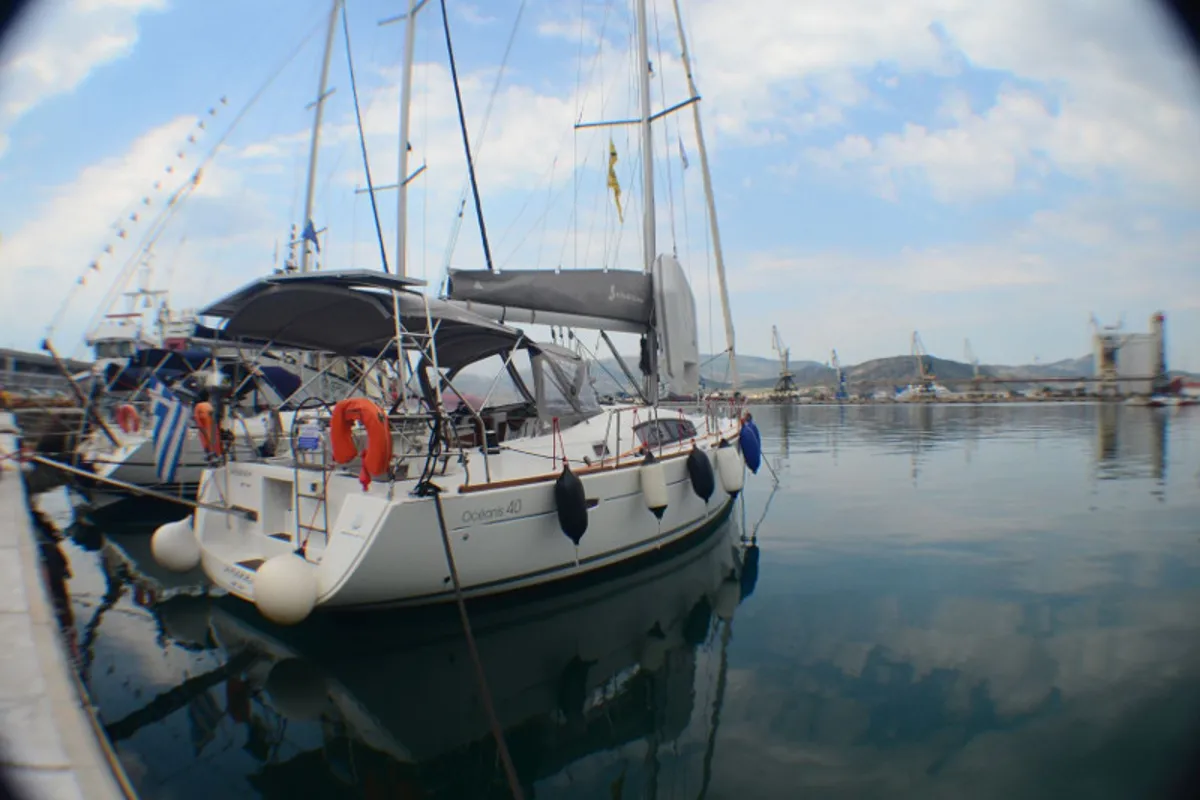 Exterior view of Anassa, a Beneteau Oceanis 40 sailboat at Volos, Greece