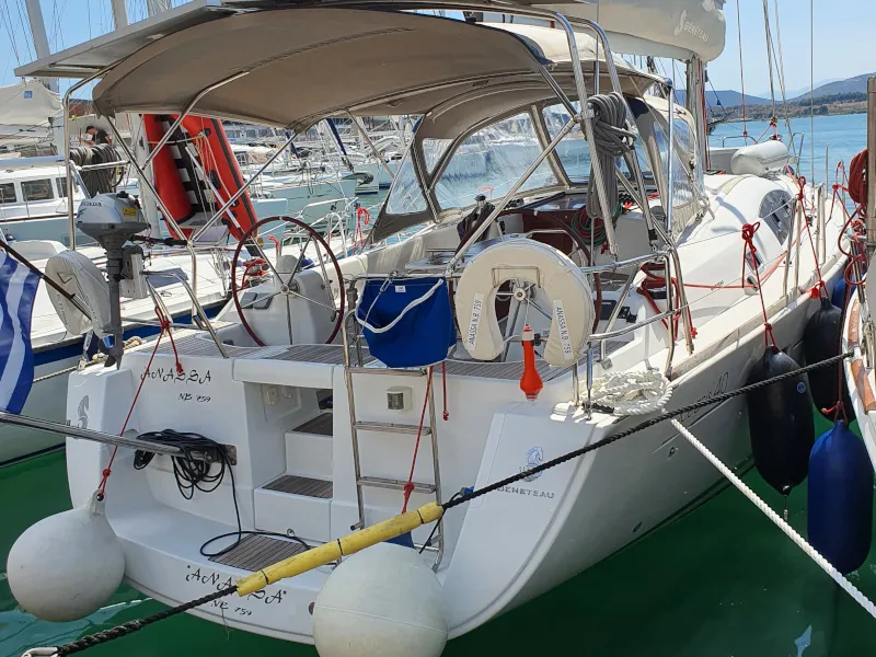 Exterior view of Anassa, a Beneteau Oceanis 40 sailboat at Volos, Greece