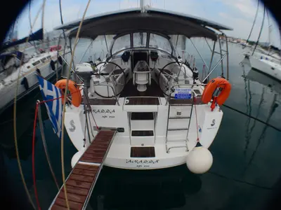 Cockpit of Anassa, a Beneteau Oceanis 40 sailboat at Volos, Greece