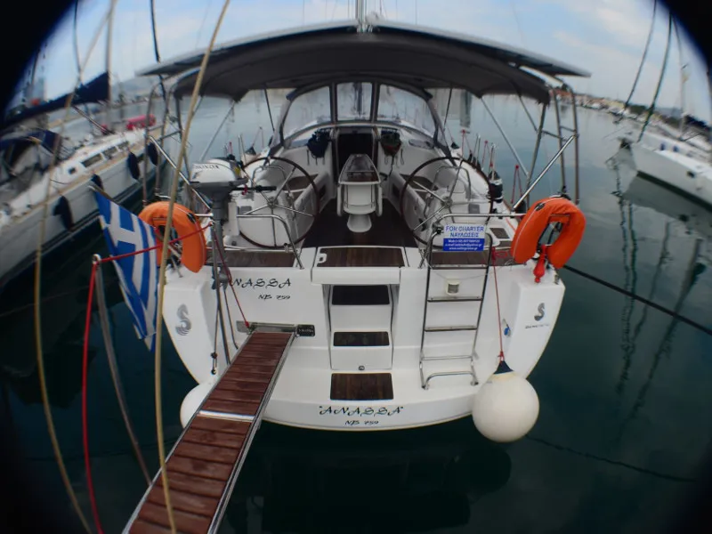 Cockpit of Anassa, a Beneteau Oceanis 40 sailboat at Volos, Greece