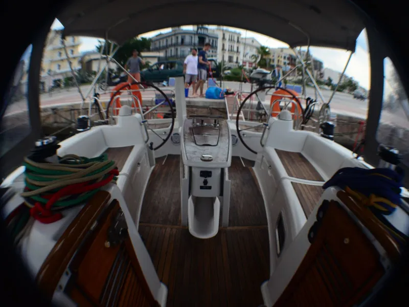 Cockpit of Anassa, a Beneteau Oceanis 40 sailboat at Volos, Greece