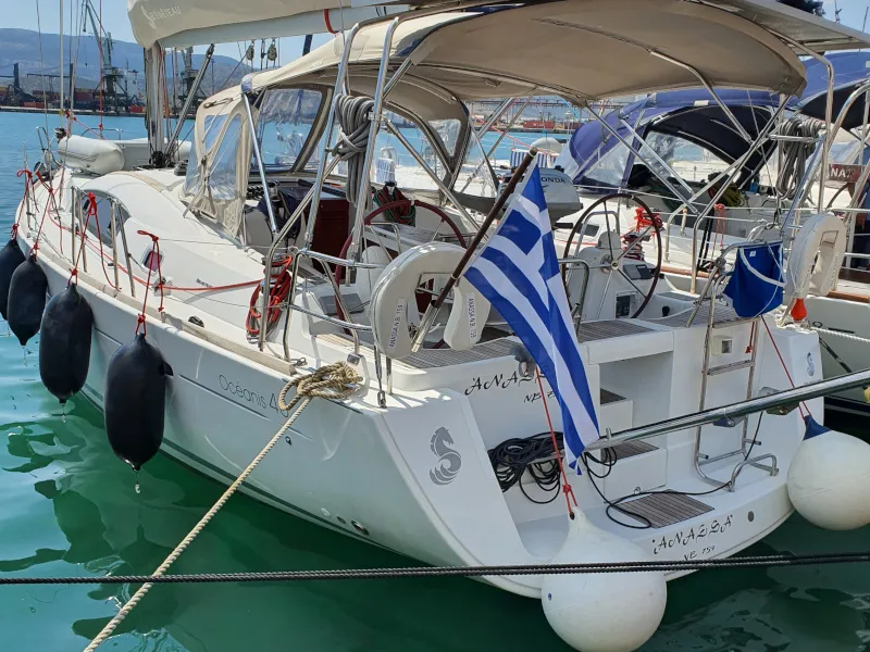 Exterior view of Anassa, a Beneteau Oceanis 40 sailboat at Volos, Greece