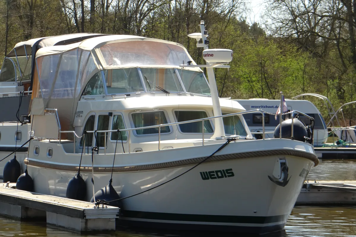 Exterior view of Wedis (Fr2), a Linssen Grand Sturdy 29.9 AC motorboat at Werder (Havel), Germany