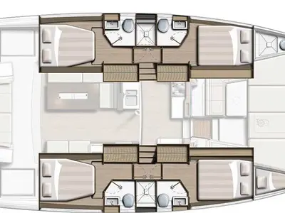 Floor plan of Orsa 1, a Bali 4.2 catamaran at Cannigione, Italy