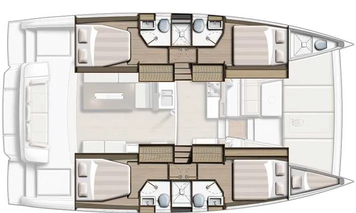Floor plan of Orsa 1, a Bali 4.2 catamaran at Cannigione, Italy