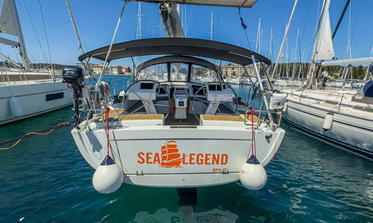 Exterior view of Sea Legend, a Hanse 455 sailboat at Grad Pula, Croatia