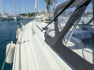 Deck of Sea Legend, a Hanse 455 sailboat at Grad Pula, Croatia