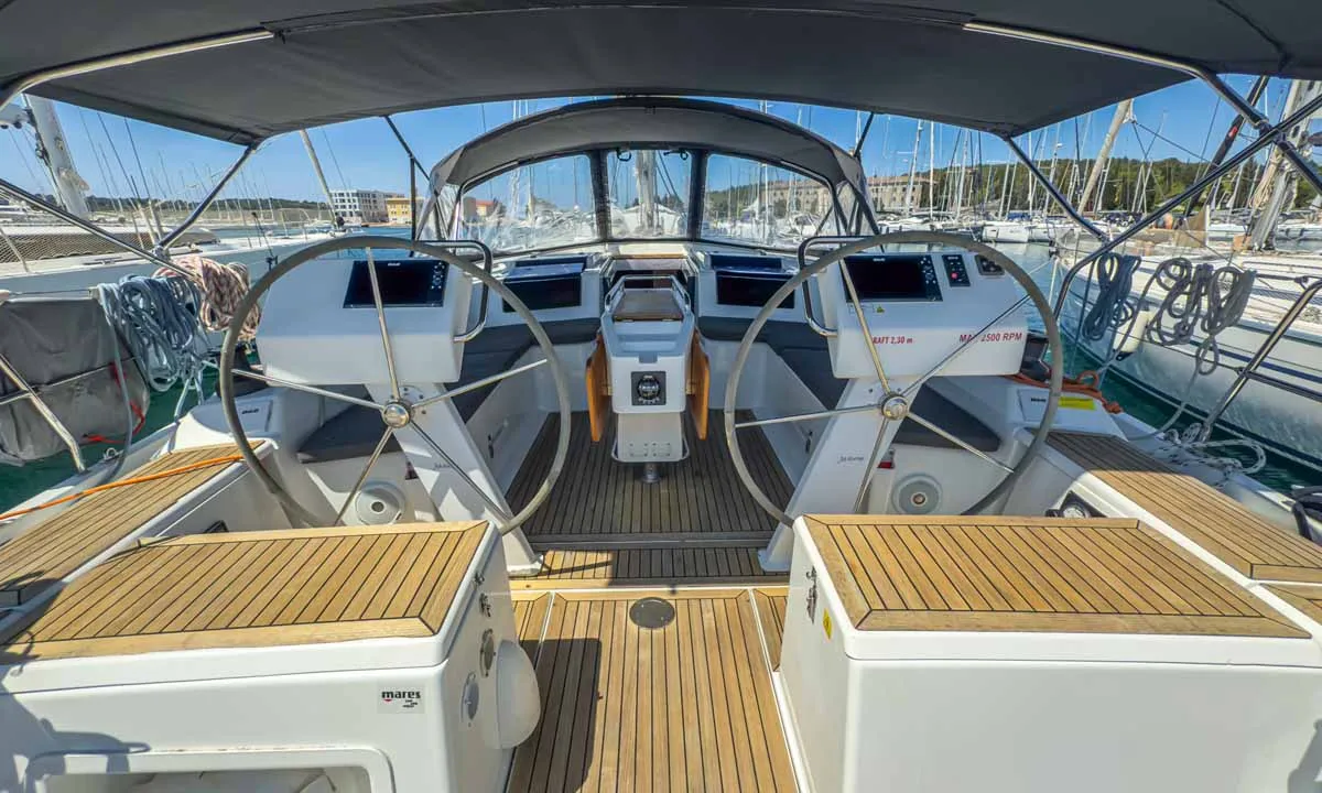 Cockpit of Sea Legend, a Hanse 455 sailboat at Grad Pula, Croatia