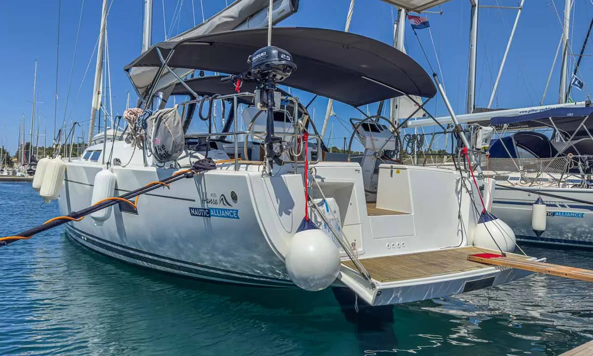 Exterior view of Sea Legend, a Hanse 455 sailboat at Grad Pula, Croatia