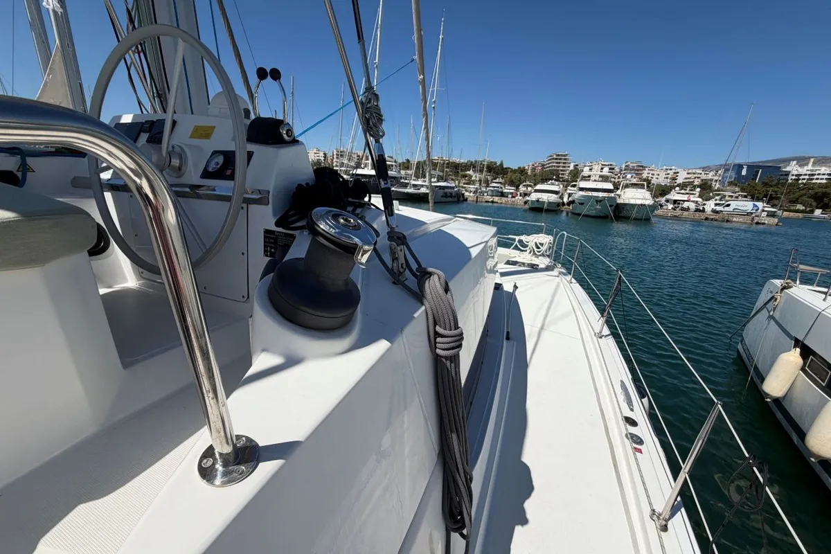 Cockpit of OCTOPUSSY, a Bali 4.2 catamaran at Athens, Greece