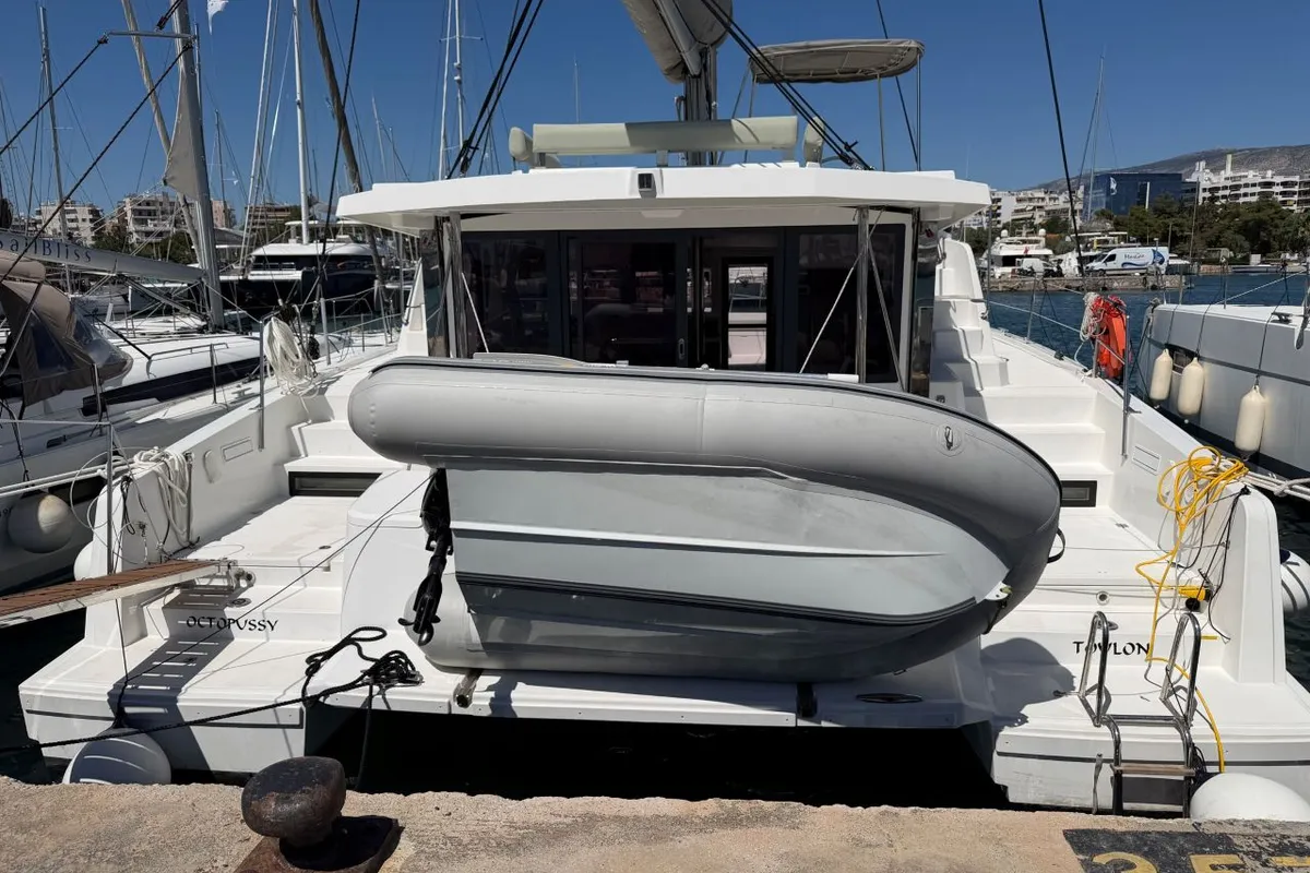 Exterior view of OCTOPUSSY, a Bali 4.2 catamaran at Athens, Greece