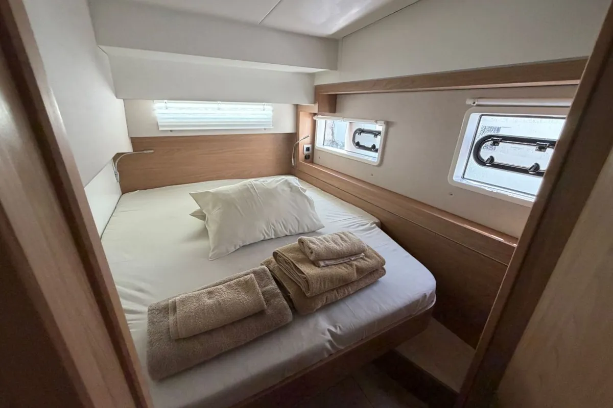 Cabin on OCTOPUSSY, a Bali 4.2 catamaran at Athens, Greece
