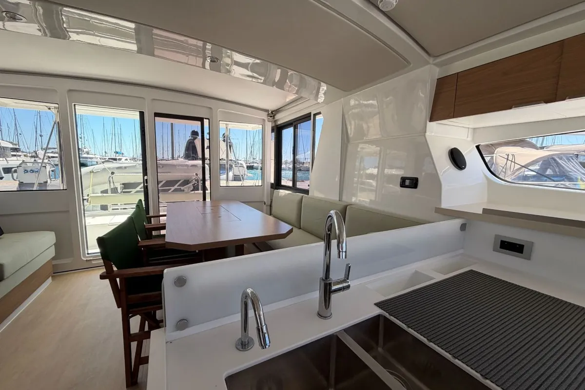 Galley of OCTOPUSSY, a Bali 4.2 catamaran at Athens, Greece