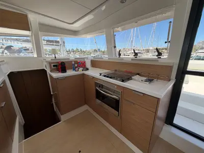 Galley of OCTOPUSSY, a Bali 4.2 catamaran at Athens, Greece