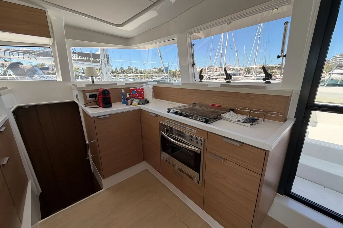 Galley of OCTOPUSSY, a Bali 4.2 catamaran at Athens, Greece