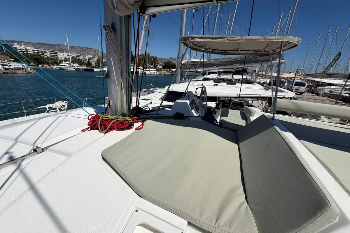Deck of OCTOPUSSY, a Bali 4.2 catamaran at Athens, Greece