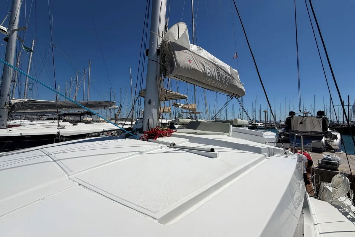 Deck of OCTOPUSSY, a Bali 4.2 catamaran at Athens, Greece