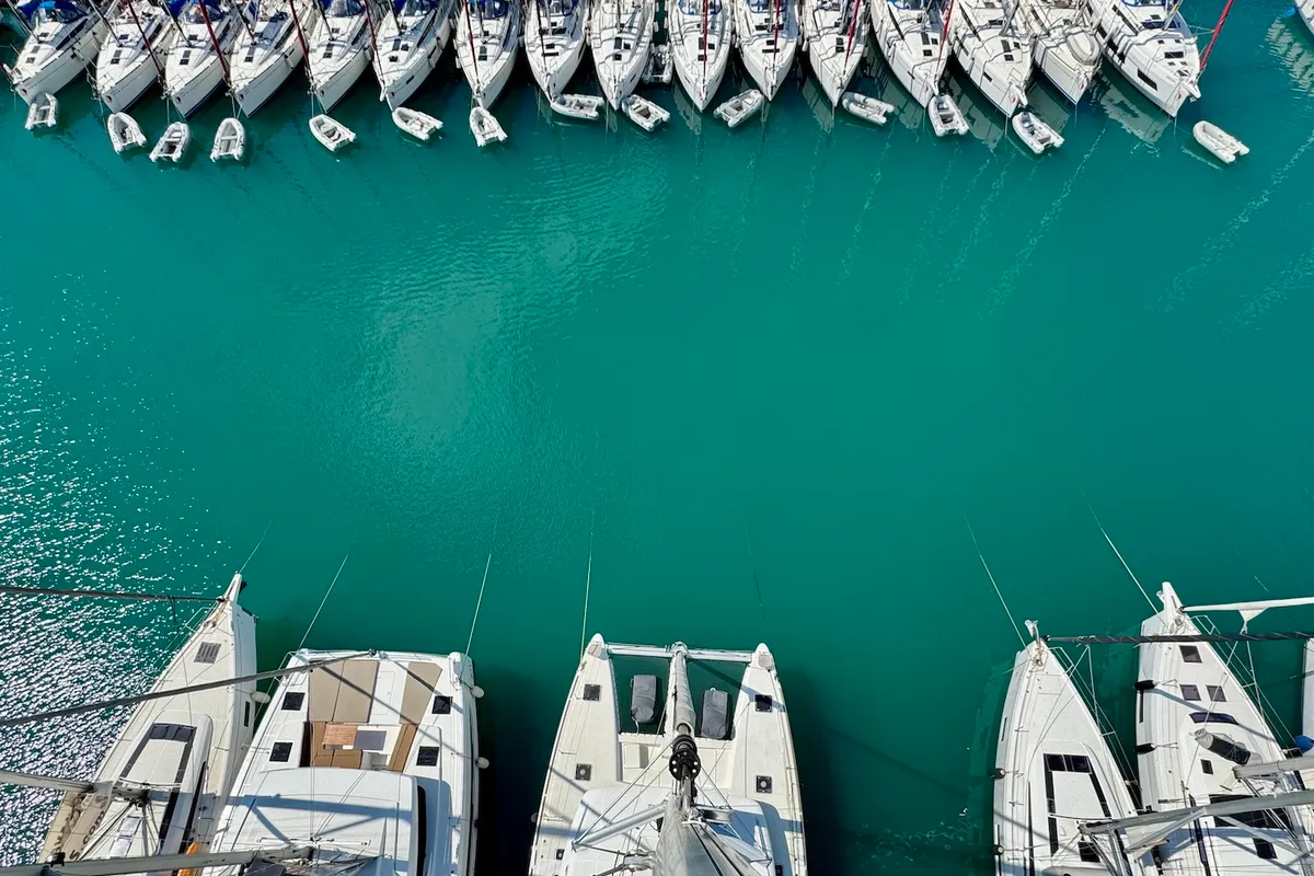 Exterior view of EmoSEAon, a Lagoon 450 F catamaran at Municipal Unit of Lefkada, Greece