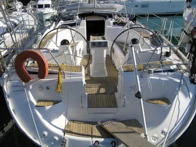 Cockpit of Portugizac, a Bavaria 50 sailboat at Grad Trogir, Croatia