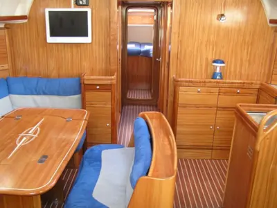 Salon of Portugizac, a Bavaria 50 sailboat at Grad Trogir, Croatia