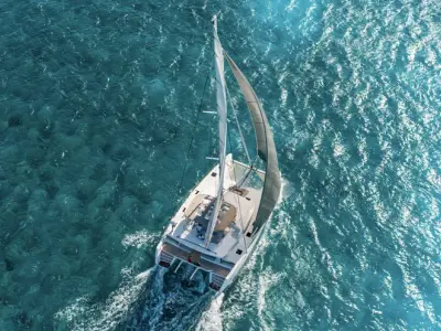 Salon of Queen of Hearts, a Lagoon 52 catamaran at Athens, Greece