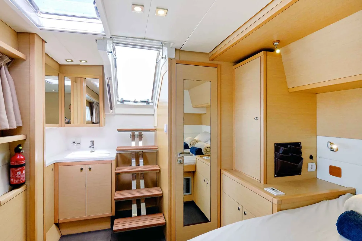 Deck of Queen of Hearts, a Lagoon 52 catamaran at Athens, Greece