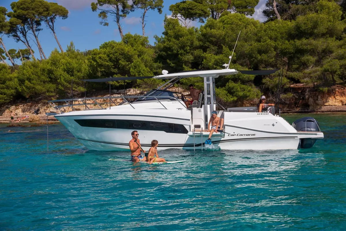 Exterior view of 272679 ZD, a Jeanneau Cap Camarat 10.5 WA motorboat at Zadar, Croatia