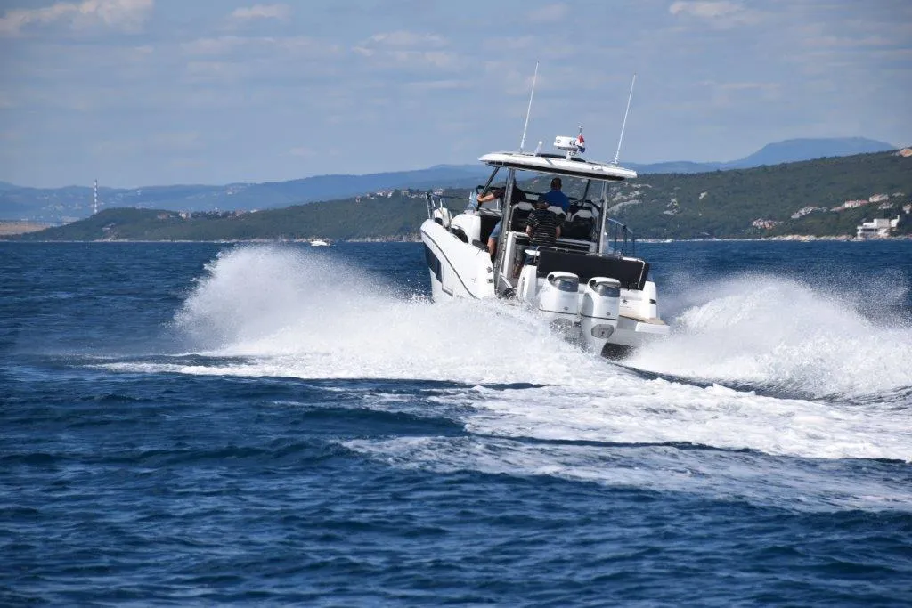 Exterior view of 272679 ZD, a Jeanneau Cap Camarat 10.5 WA motorboat at Zadar, Croatia