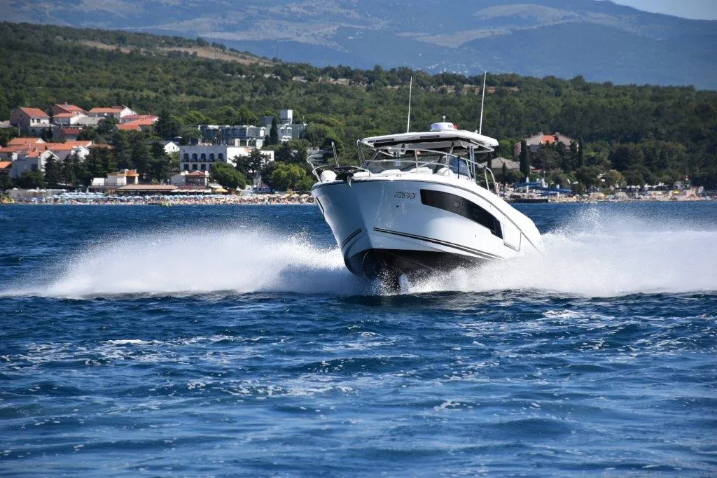 Exterior view of 272679 ZD, a Jeanneau Cap Camarat 10.5 WA motorboat at Zadar, Croatia