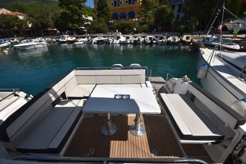 Deck of 272679 ZD, a Jeanneau Cap Camarat 10.5 WA motorboat at Zadar, Croatia
