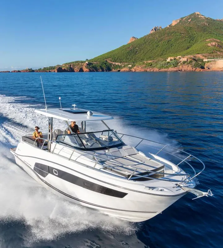 Exterior view of 272679 ZD, a Jeanneau Cap Camarat 10.5 WA motorboat at Zadar, Croatia