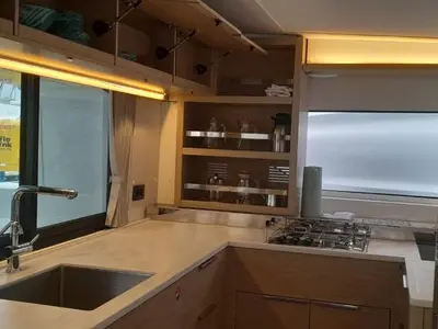 Galley of Venus, a Lagoon 46 catamaran at Roche Caiman, Seychelles