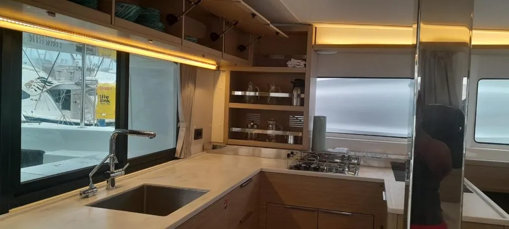 Galley of Venus, a Lagoon 46 catamaran at Roche Caiman, Seychelles