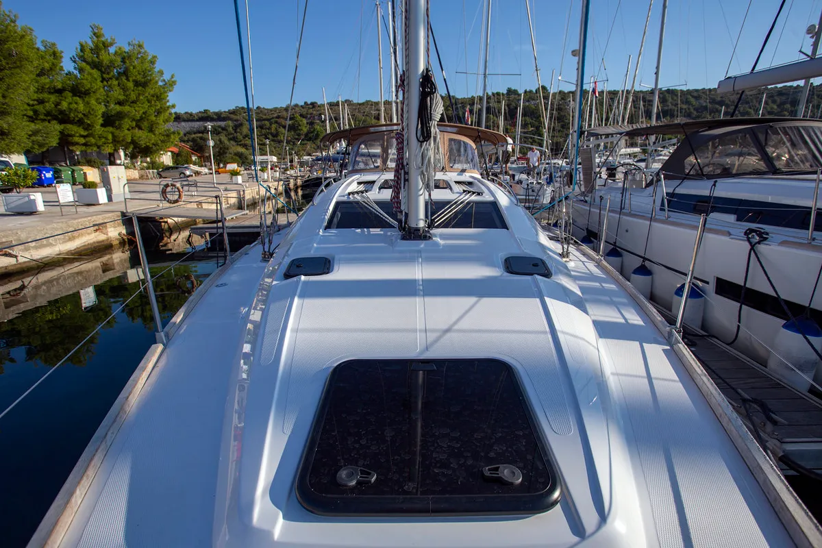 Deck of Janina, a Elan Impression 40 sailboat at Grad Pula, Croatia