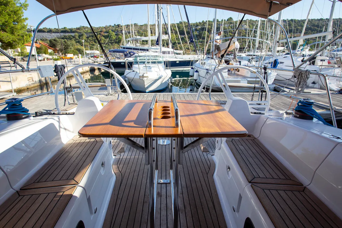 Cockpit of Janina, a Elan Impression 40 sailboat at Grad Pula, Croatia