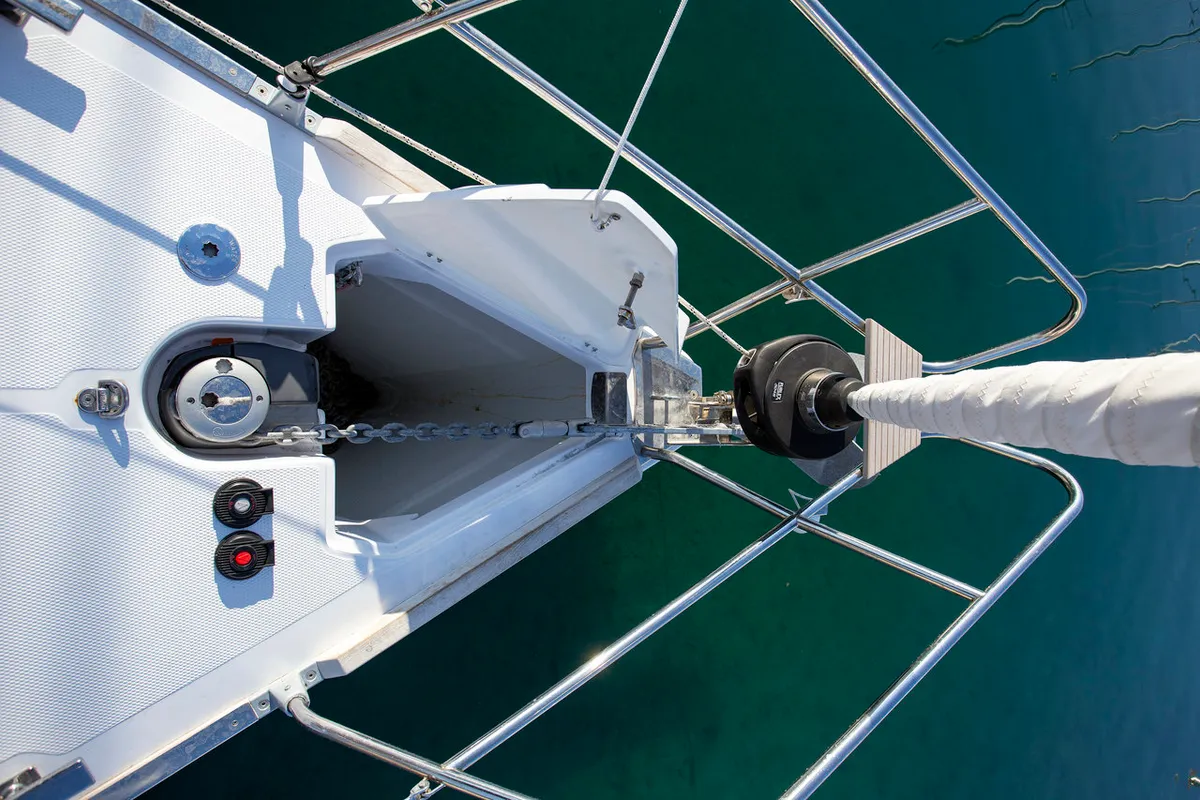 Deck of Janina, a Elan Impression 40 sailboat at Grad Pula, Croatia