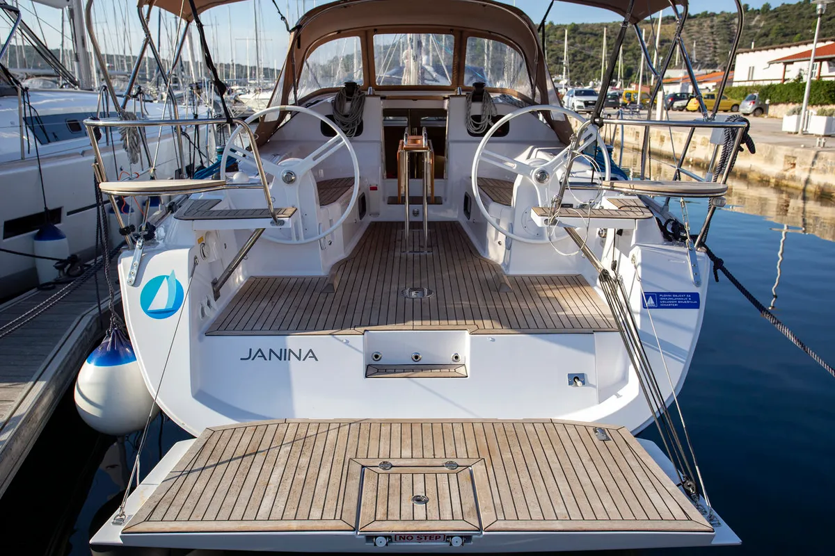 Cockpit of Janina, a Elan Impression 40 sailboat at Grad Pula, Croatia