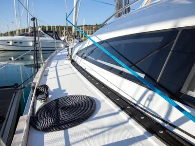Deck of Janina, a Elan Impression 40 sailboat at Grad Pula, Croatia