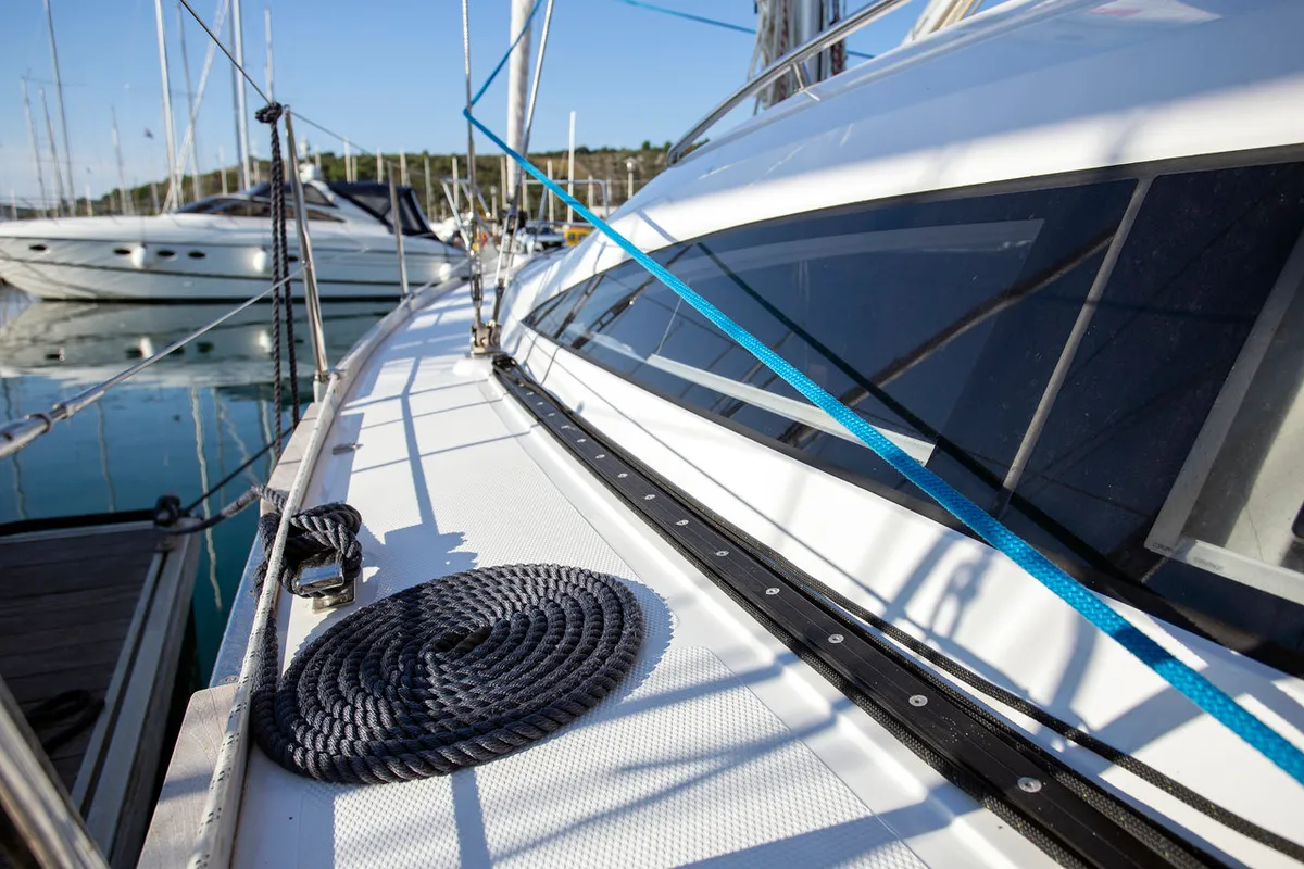 Deck of Janina, a Elan Impression 40 sailboat at Grad Pula, Croatia